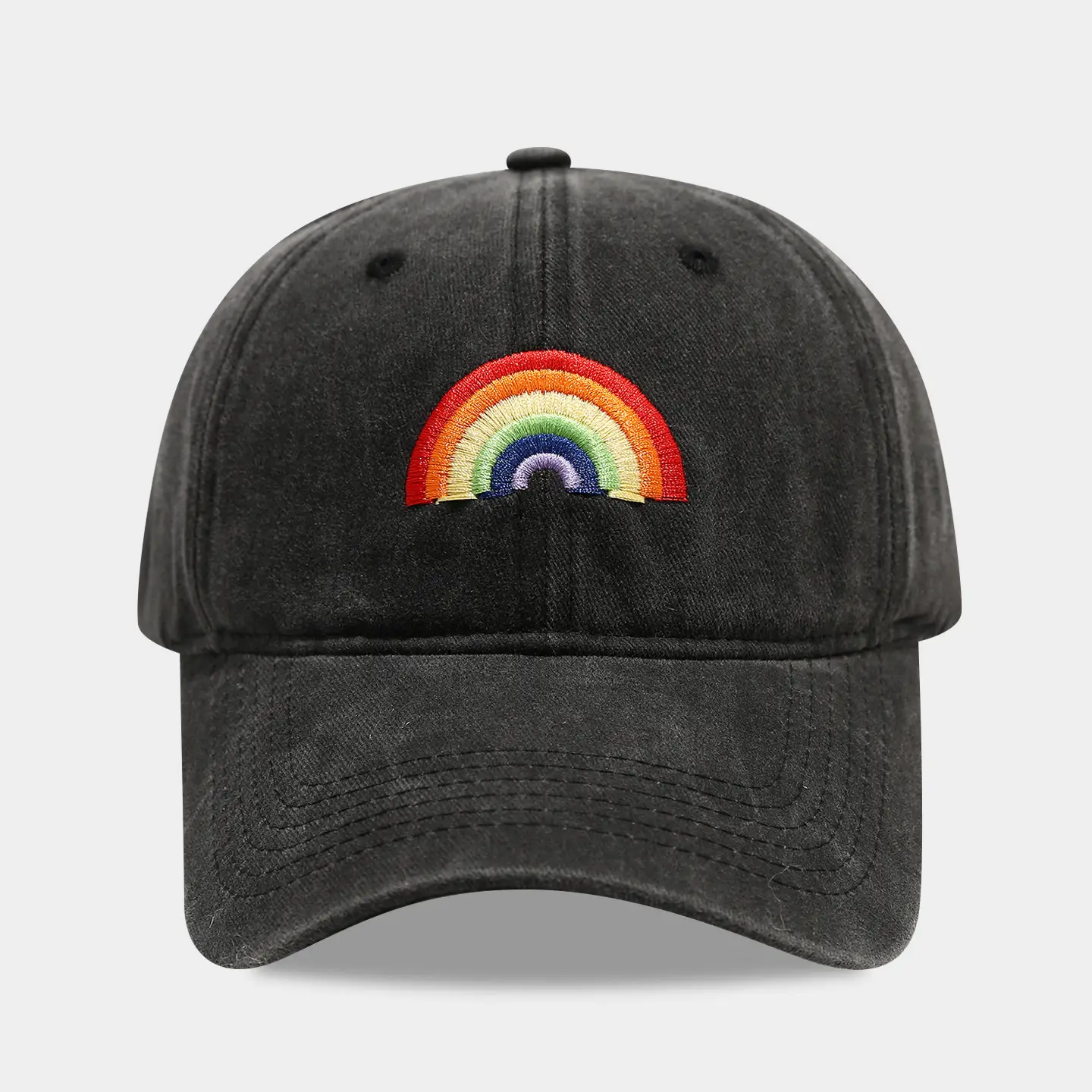Rainbow Embroidered Men's Sun Hat Pink Black - Image 2
