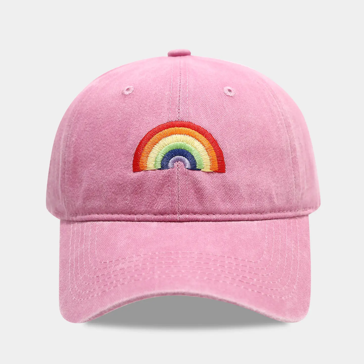 Rainbow Embroidered Men's Sun Hat Pink Black - Image 4