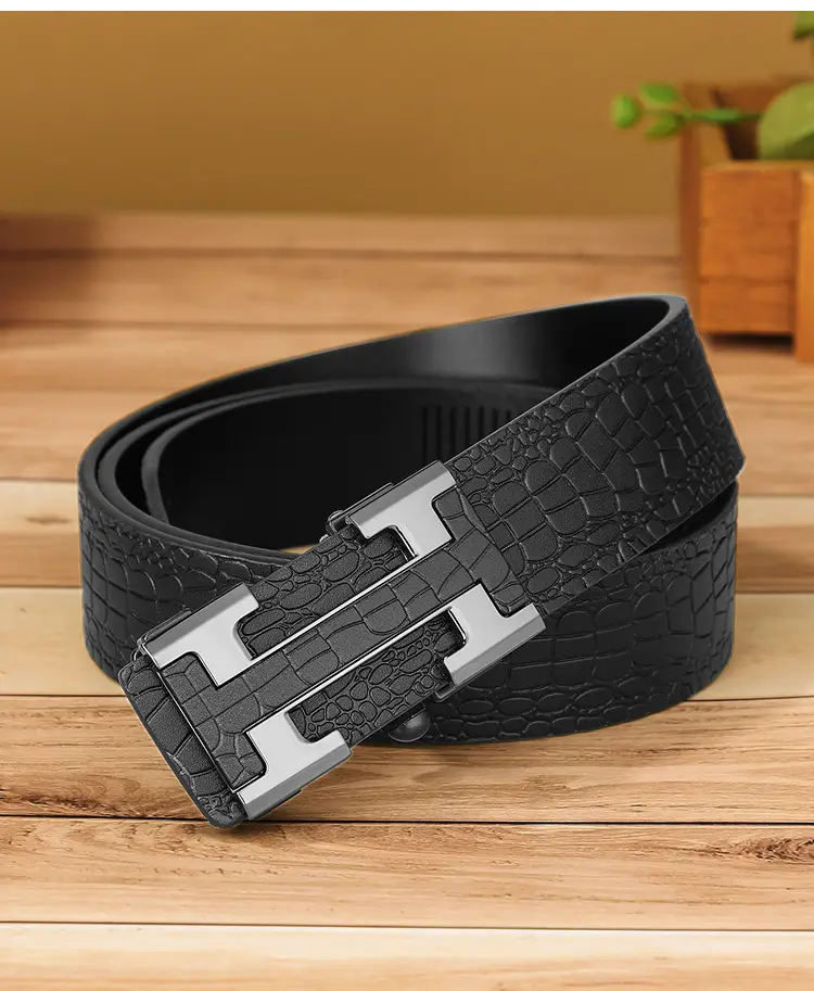 Men's Genuine Leather Belt with Gold Buckle Brown — feature 12