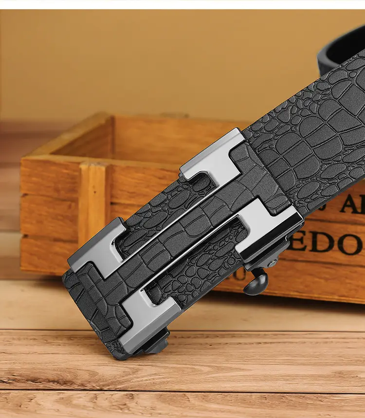 Men's Genuine Leather Belt with Gold Buckle Brown — feature 13