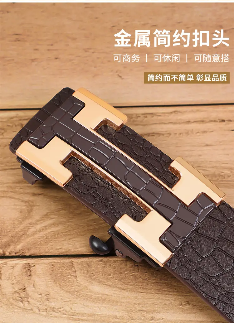 Men's Genuine Leather Belt with Gold Buckle Brown — feature 3