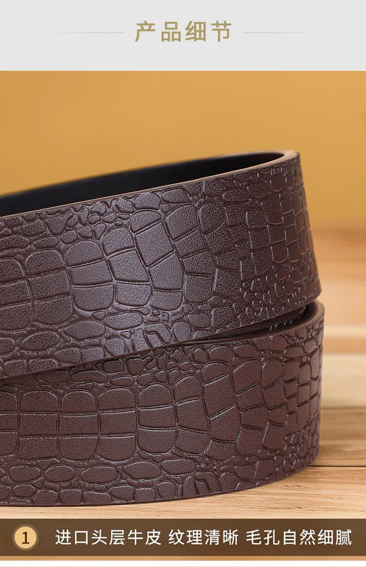 Men's Genuine Leather Belt with Gold Buckle Brown — feature 9