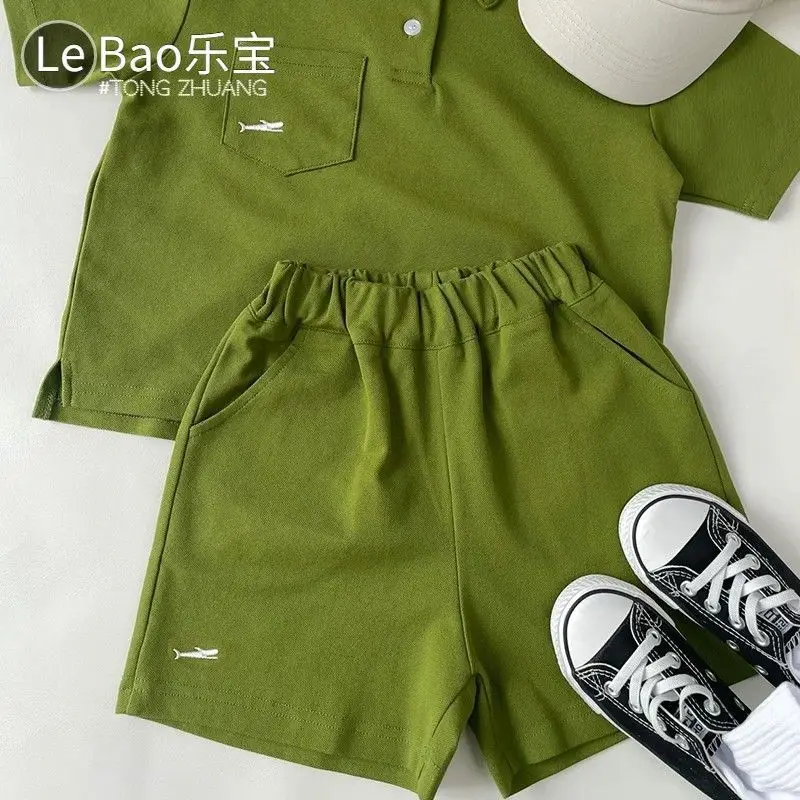 Green Korean Style Boys Shorts Set Polo Collar Shorts — feature 10