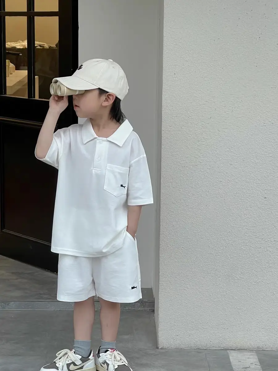 Green Korean Style Boys Shorts Set Polo Collar Shorts — feature 4