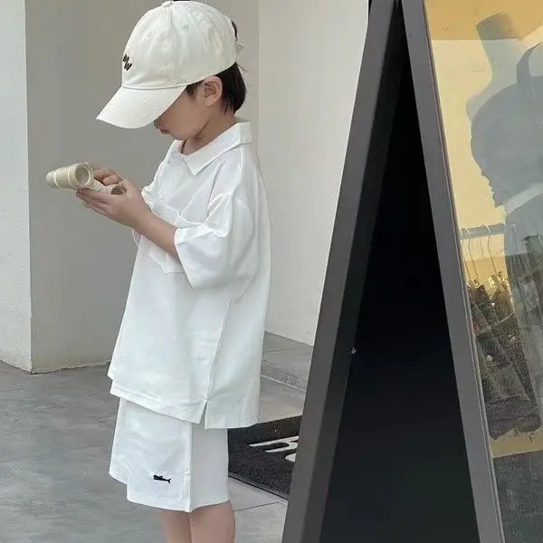 Green Korean Style Boys Shorts Set Polo Collar Shorts — feature 5