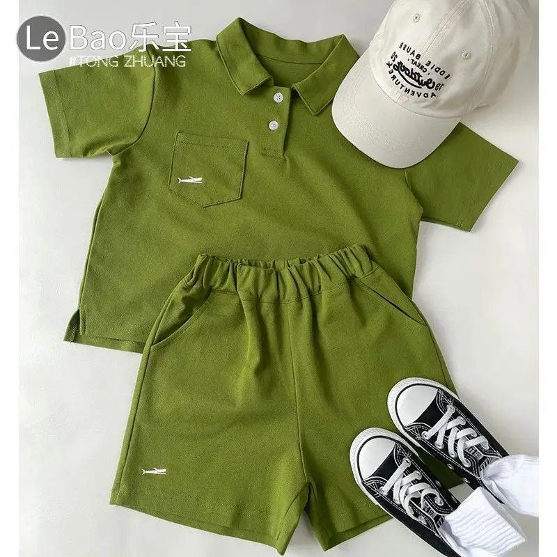 Green Korean Style Boys Shorts Set Polo Collar Shorts — feature 8