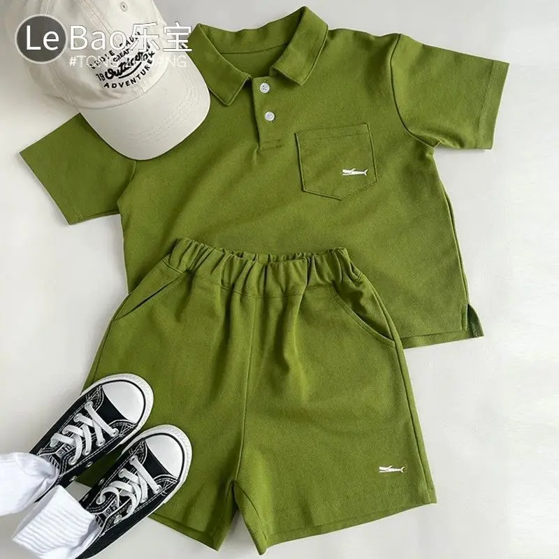 Green Korean Style Boys Shorts Set Polo Collar Shorts — feature 9
