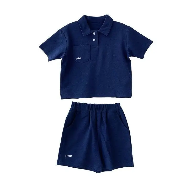 Green Korean Style Boys Shorts Set Polo Collar Shorts - Image 3