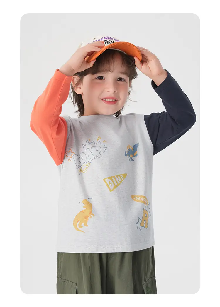 Right European Boys Pure Cotton Long Sleeve T-Shirt Grey — feature 18