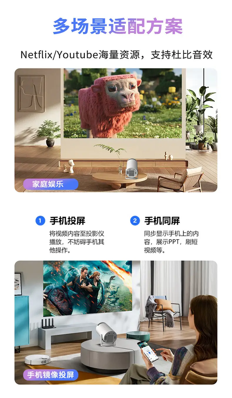 Cross-Border Hy300 Projector Home 4K Ultra-High Definition Mobile Phone Screen Smart System Bedroom White Wall Wifi Screen Projection — feature 8