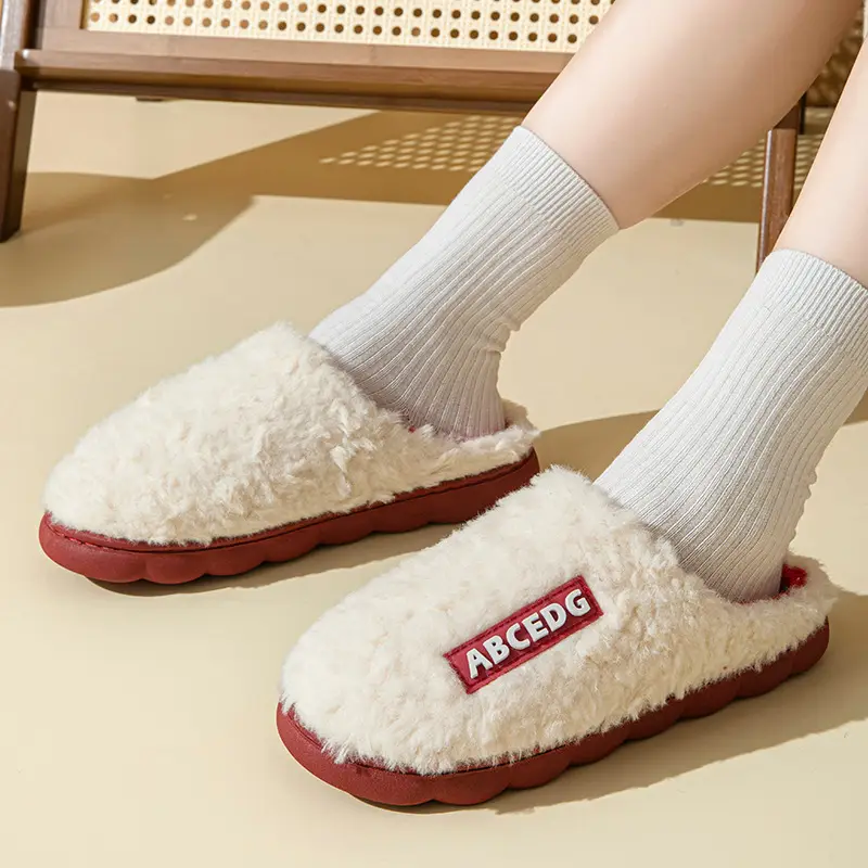New Winter Cotton Slippers for Women, Fleece-Lined, Warm, Furry, Non-Slip, Couple Slippers, Men's Cotton Slippers, Home Indoor Slippers