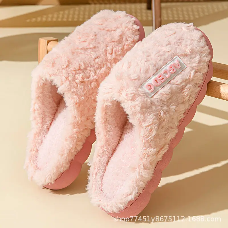 New Winter Cotton Slippers for Women, Fleece-Lined, Warm, Furry, Non-Slip, Couple Slippers, Men's Cotton Slippers, Home Indoor Slippers