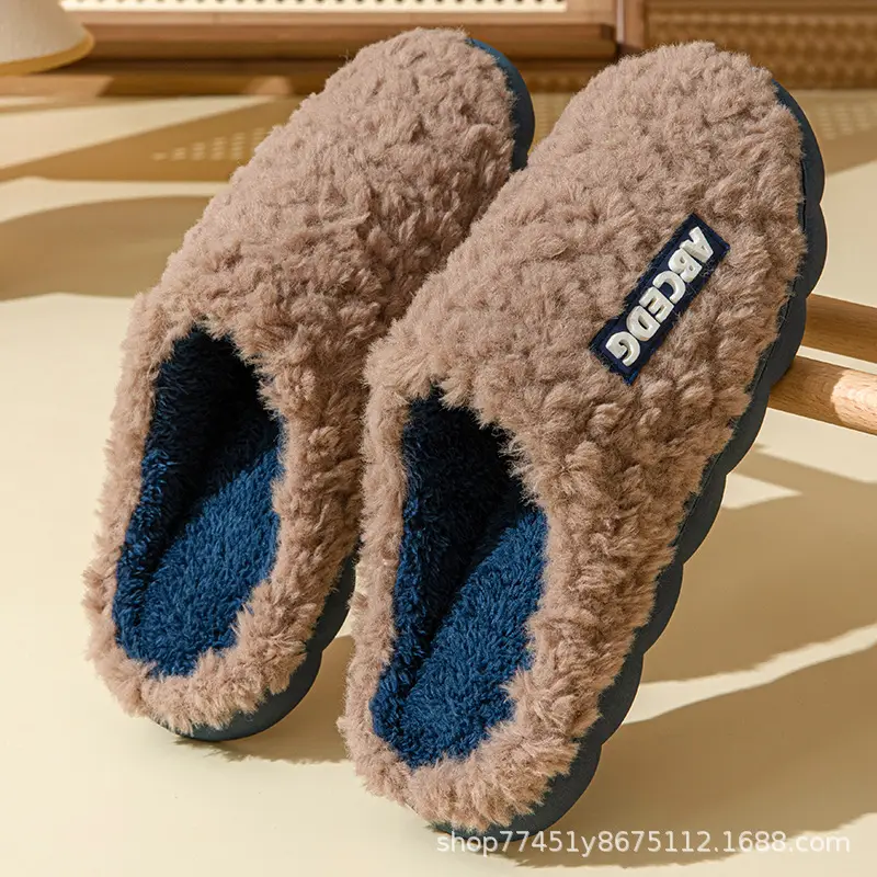 New Winter Cotton Slippers for Women, Fleece-Lined, Warm, Furry, Non-Slip, Couple Slippers, Men's Cotton Slippers, Home Indoor Slippers