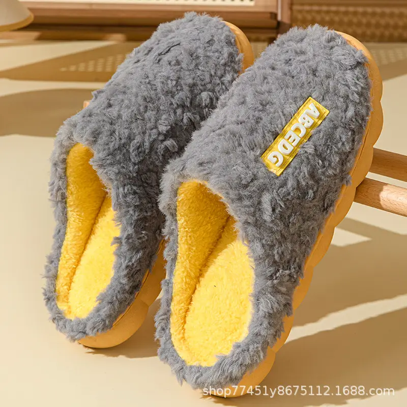 New Winter Cotton Slippers for Women, Fleece-Lined, Warm, Furry, Non-Slip, Couple Slippers, Men's Cotton Slippers, Home Indoor Slippers
