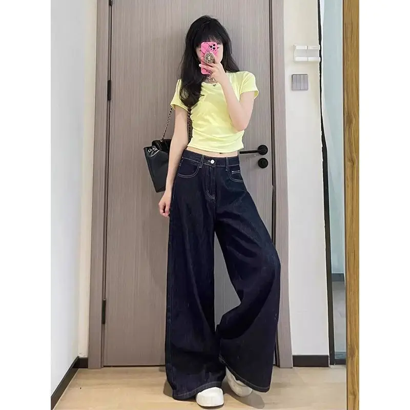 Women Wide Leg Jeans Dark Blue 2025