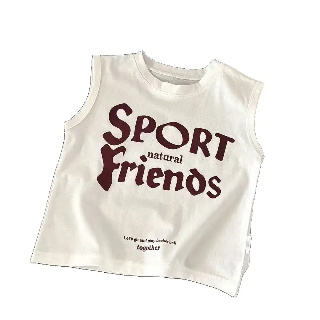 Kids Sport Friends Vests Korean Style Sleeveless White Cotton - Image 5