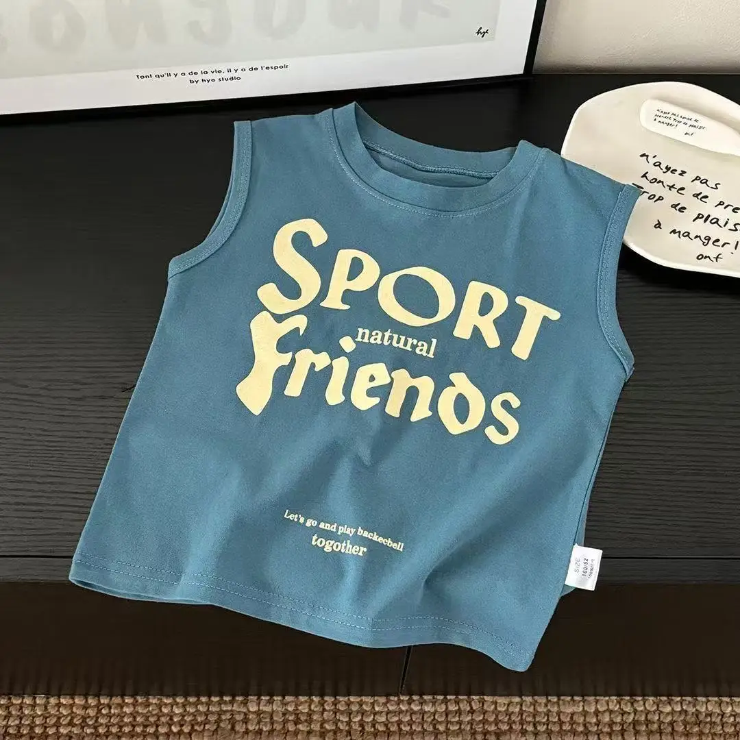 Kids Sport Friends Vests Korean Style Sleeveless White Cotton — feature 3