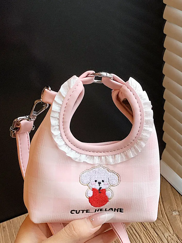Cute Girl Shoulder Bag with Puppy Embroidery Light Blue - Image 7