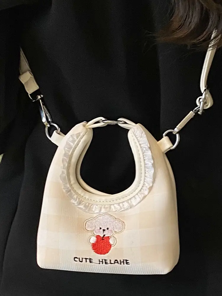 Cute Girl Shoulder Bag with Puppy Embroidery Light Blue - Image 8