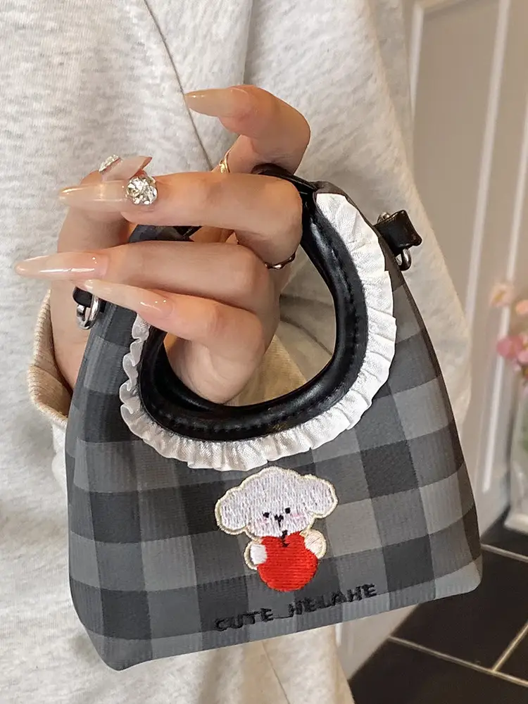 Cute Girl Shoulder Bag with Puppy Embroidery Light Blue - Image 9