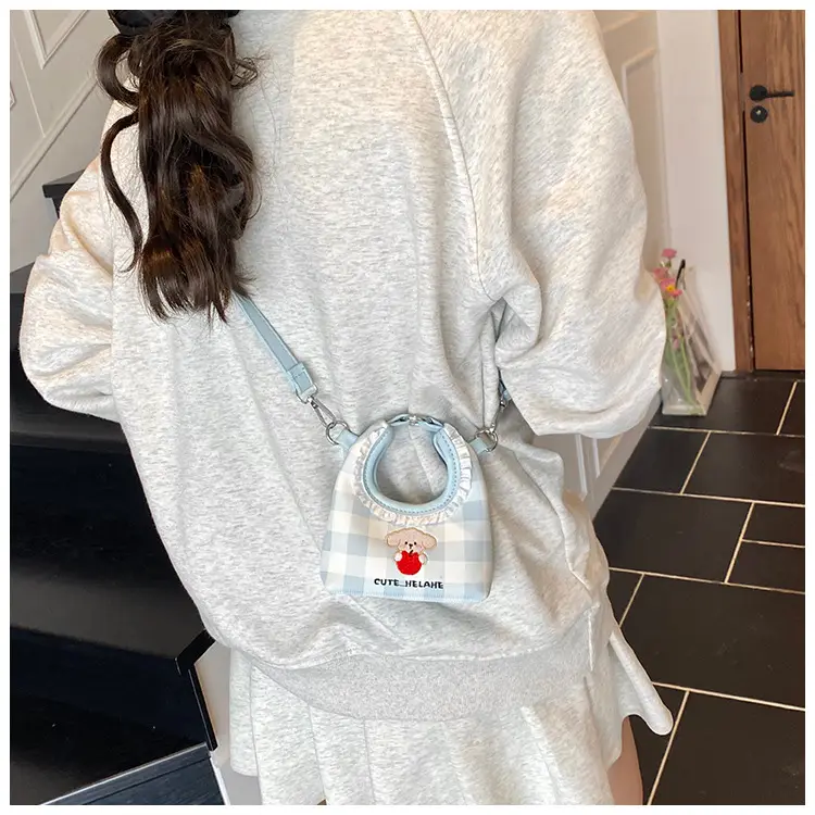 Cute Girl Shoulder Bag with Puppy Embroidery Light Blue — feature 17