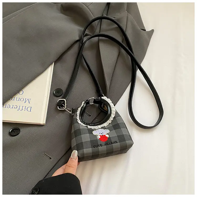 Cute Girl Shoulder Bag with Puppy Embroidery Light Blue