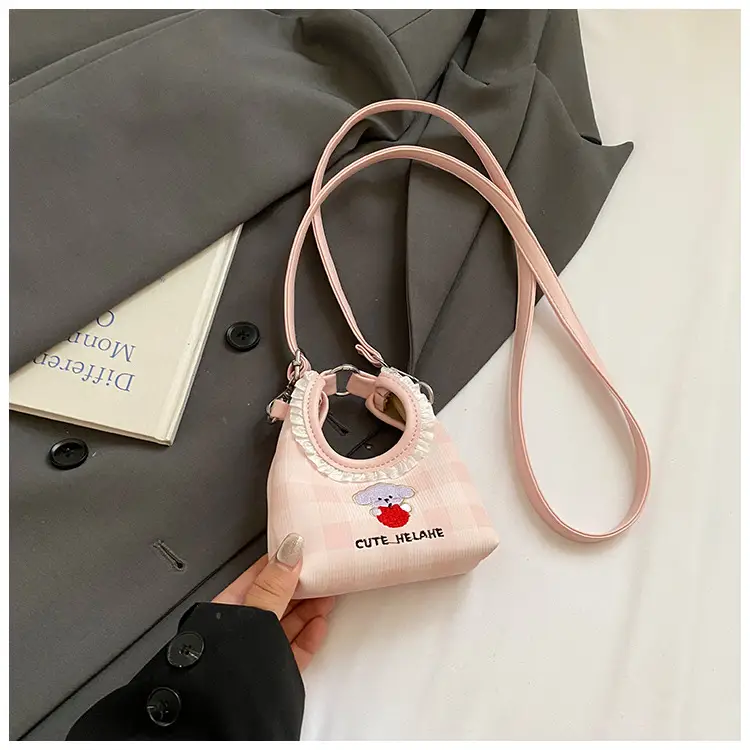 Cute Girl Shoulder Bag with Puppy Embroidery Light Blue - Image 4