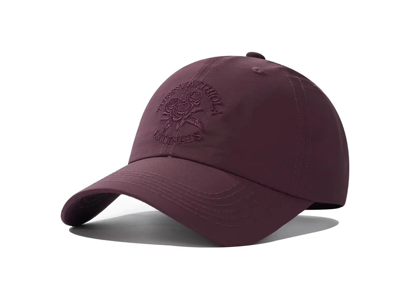 Maroon Embroidered Baseball Cap with Rose Design — feature 30