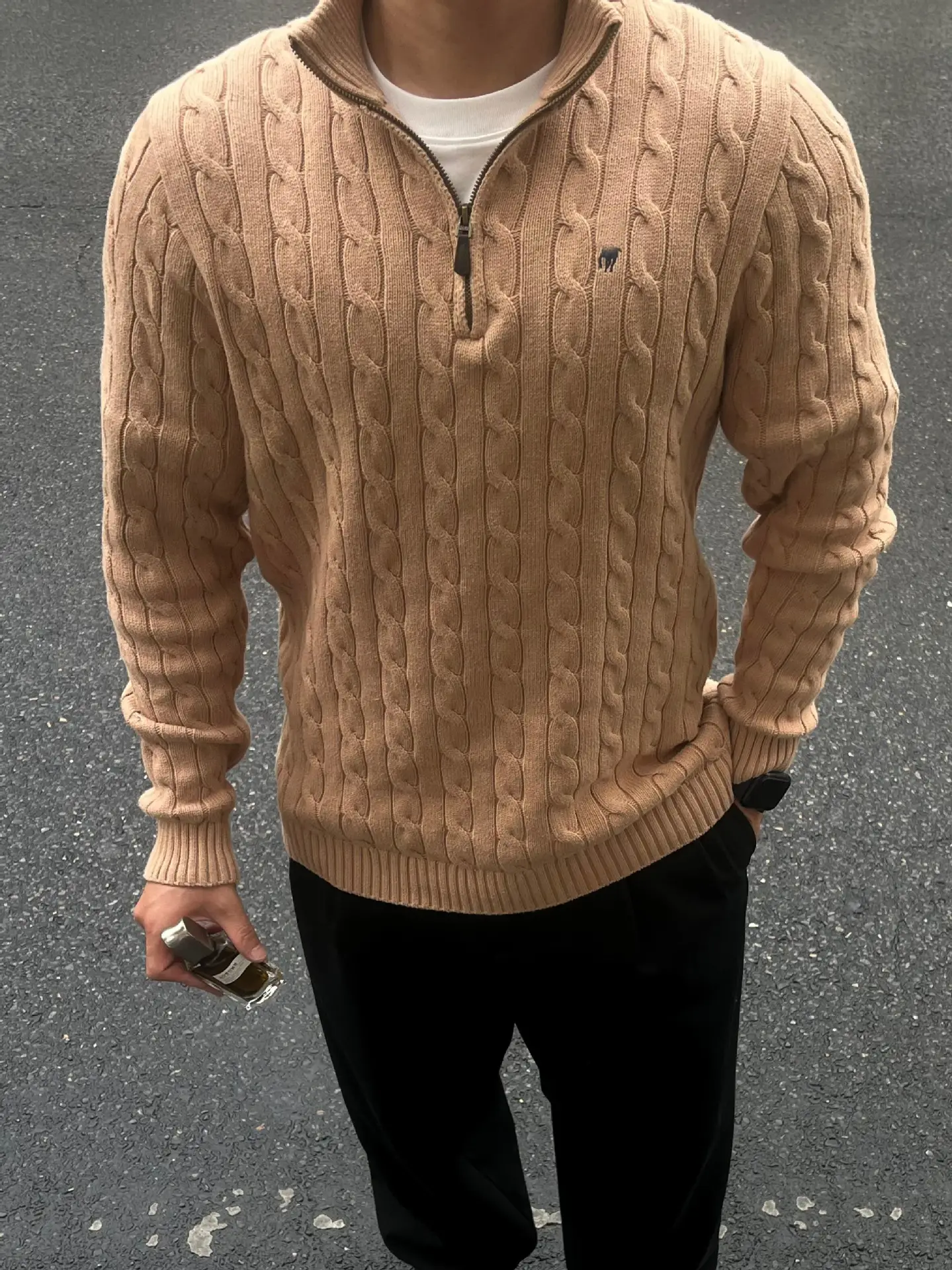 Men Knitted Pony Logo Sweater Beige Winter