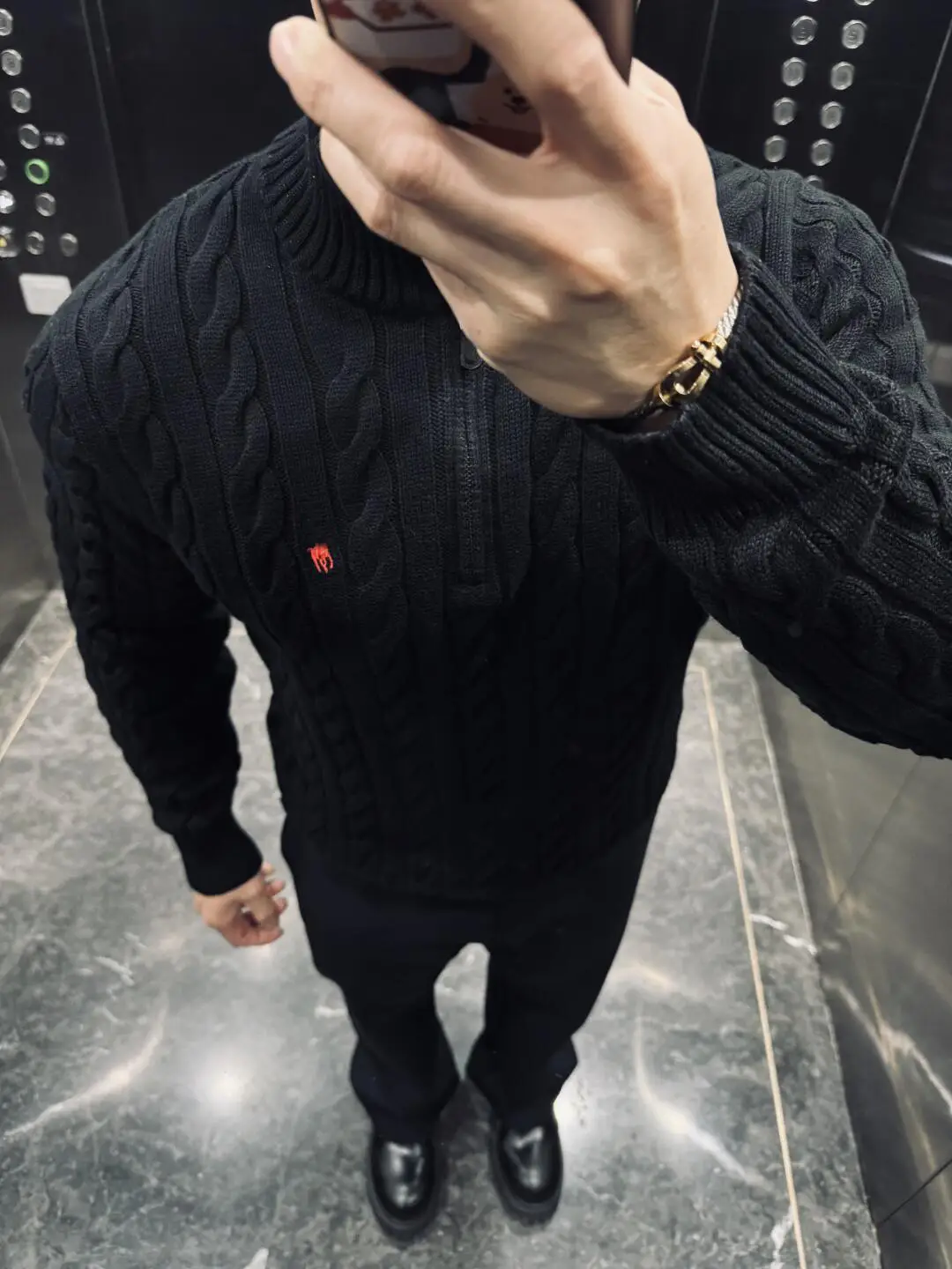 Men Knitted Pony Logo Sweater Beige Winter — feature 12
