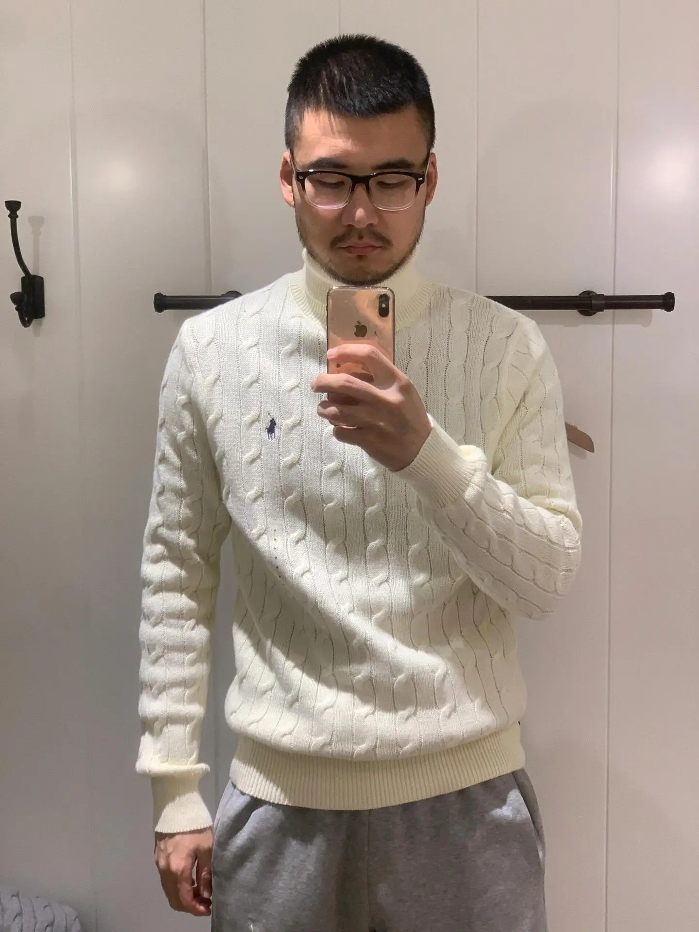 Men Knitted Pony Logo Sweater Beige Winter — feature 2