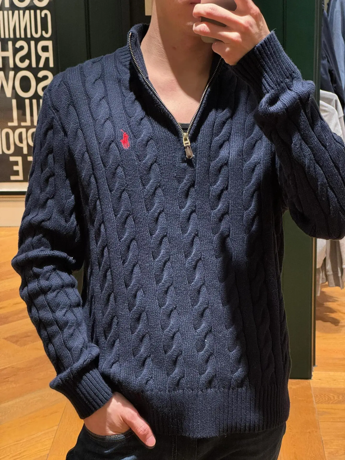 Men Knitted Pony Logo Sweater Beige Winter — feature 3