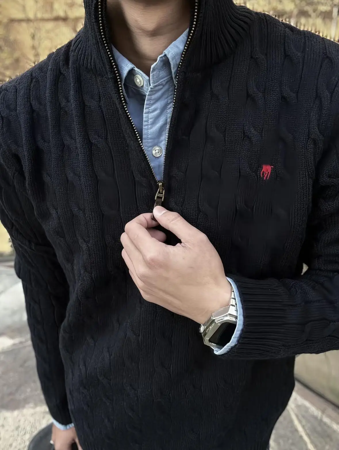 Men Knitted Pony Logo Sweater Beige Winter — feature 6