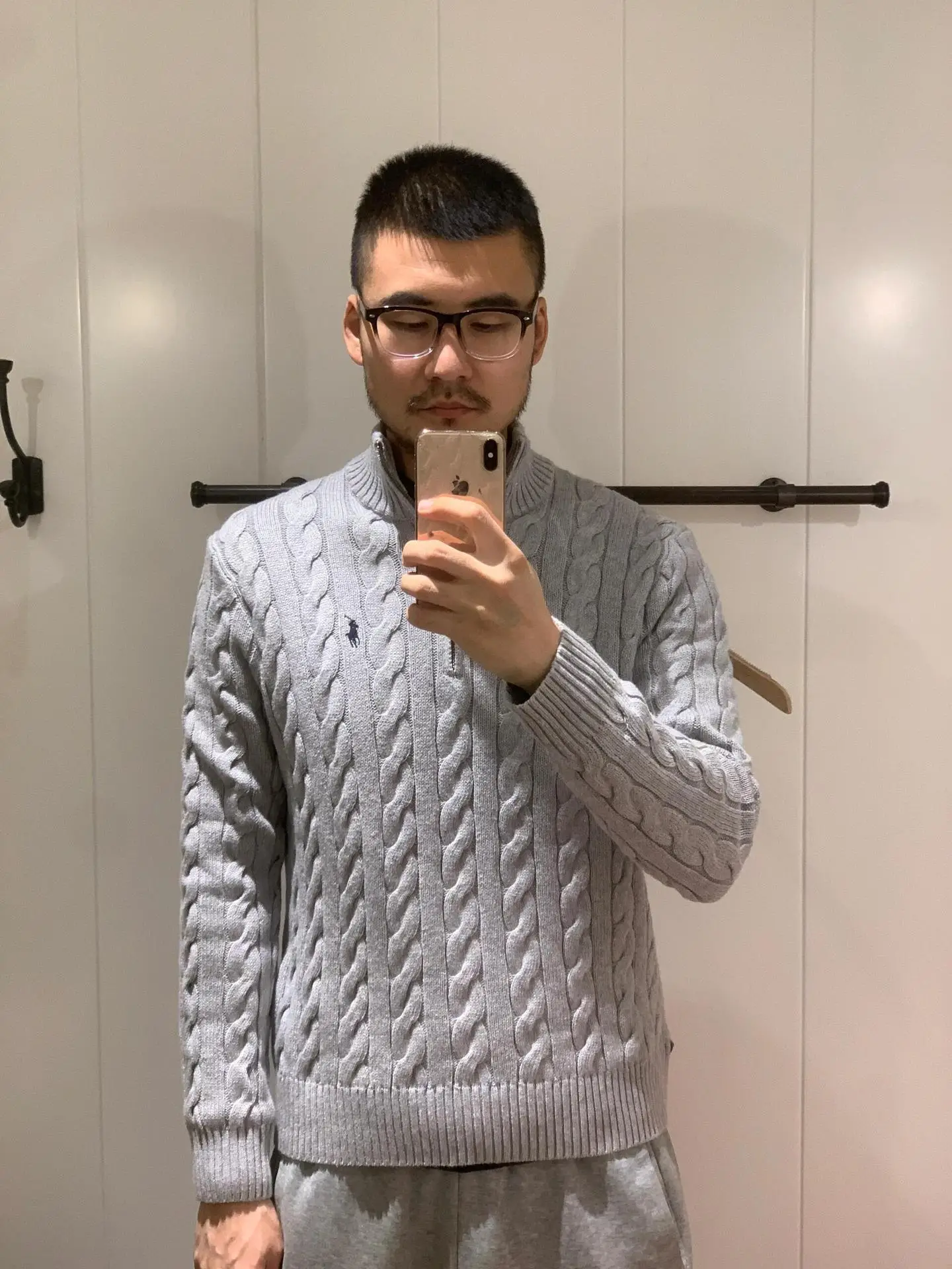 Men Knitted Pony Logo Sweater Beige Winter