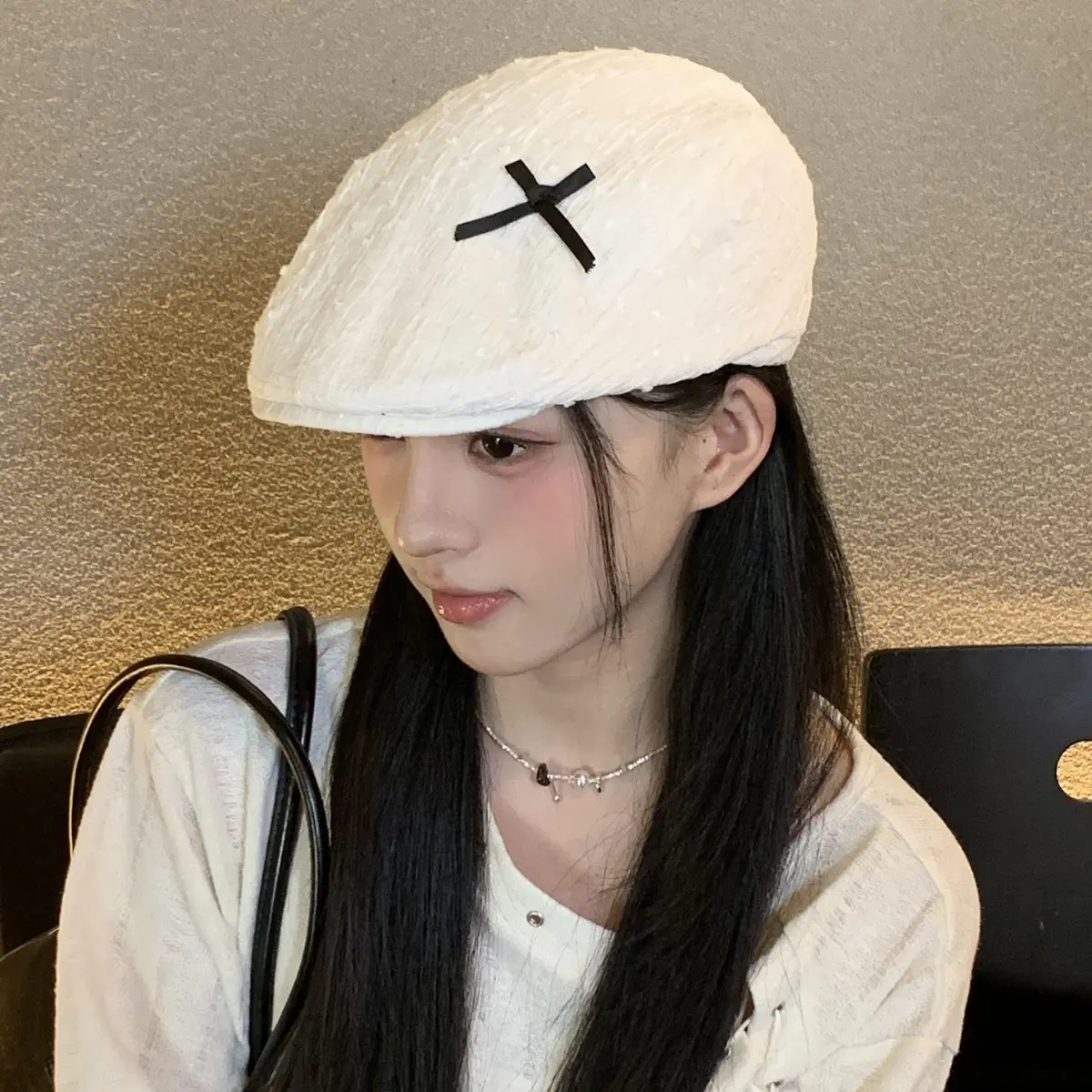 Japanese Style Women's Bowknot Hat White Spring Summer - Image 4