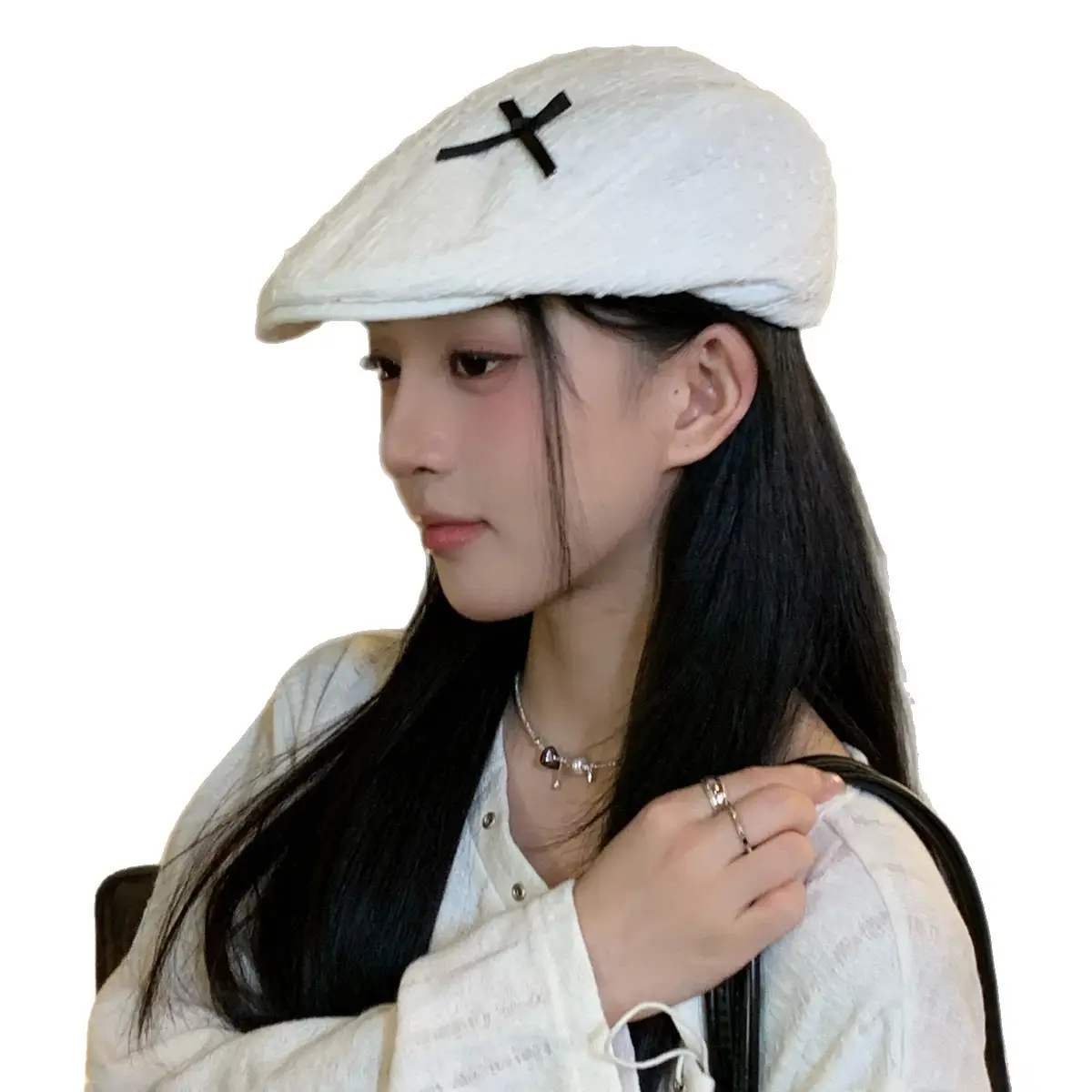 Japanese Style Women's Bowknot Hat White Spring Summer - Image 7