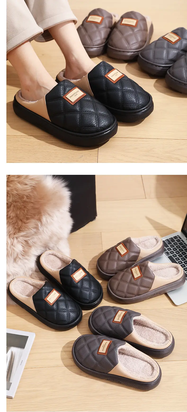 Men's Fleece Lined Warm Slippers Large Winter Indoor — feature 15
