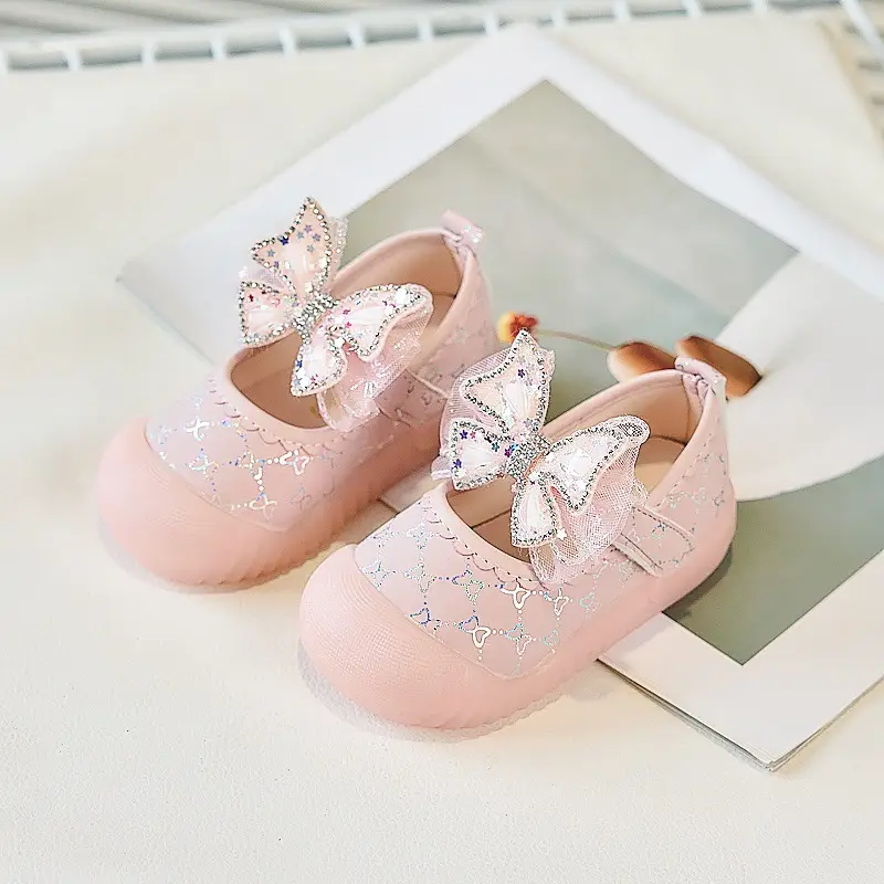Baby Girl Butterfly Shoes Cream Soft Sole Anti-Kick