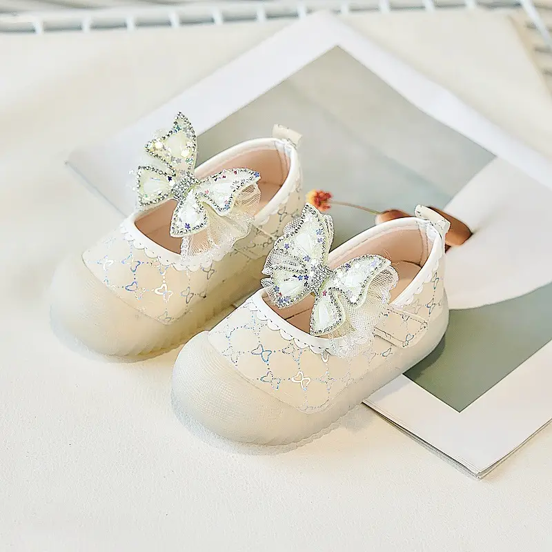 Baby Girl Butterfly Shoes Cream Soft Sole Anti-Kick