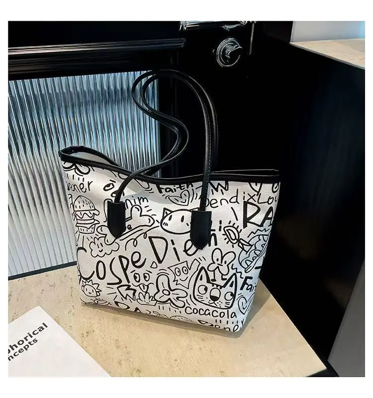 Fashionable Graffiti Shoulder Bag with Cute Bear Design — feature 16