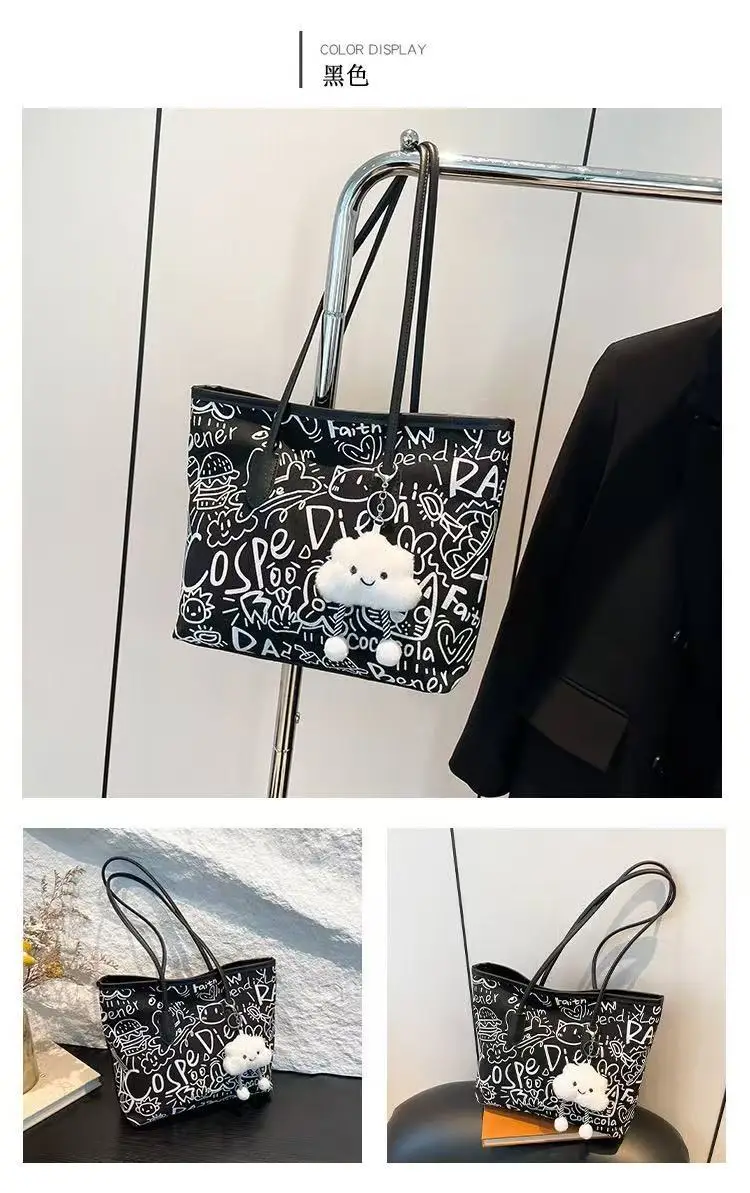 Fashionable Graffiti Shoulder Bag with Cute Bear Design — feature 19