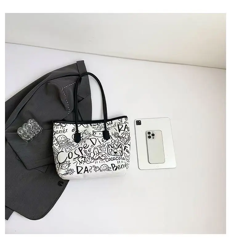 Fashionable Graffiti Shoulder Bag with Cute Bear Design — feature 22