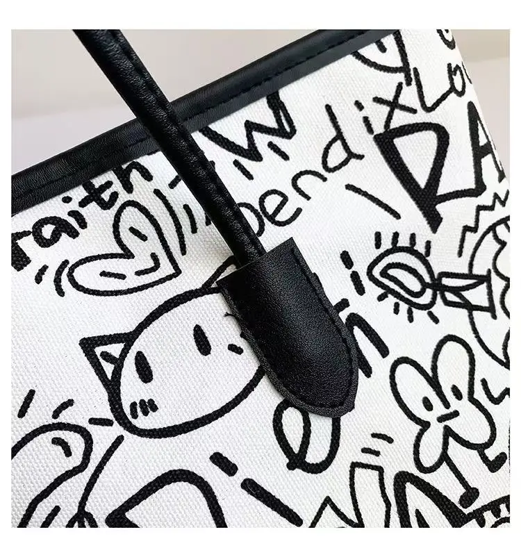 Fashionable Graffiti Shoulder Bag with Cute Bear Design — feature 27
