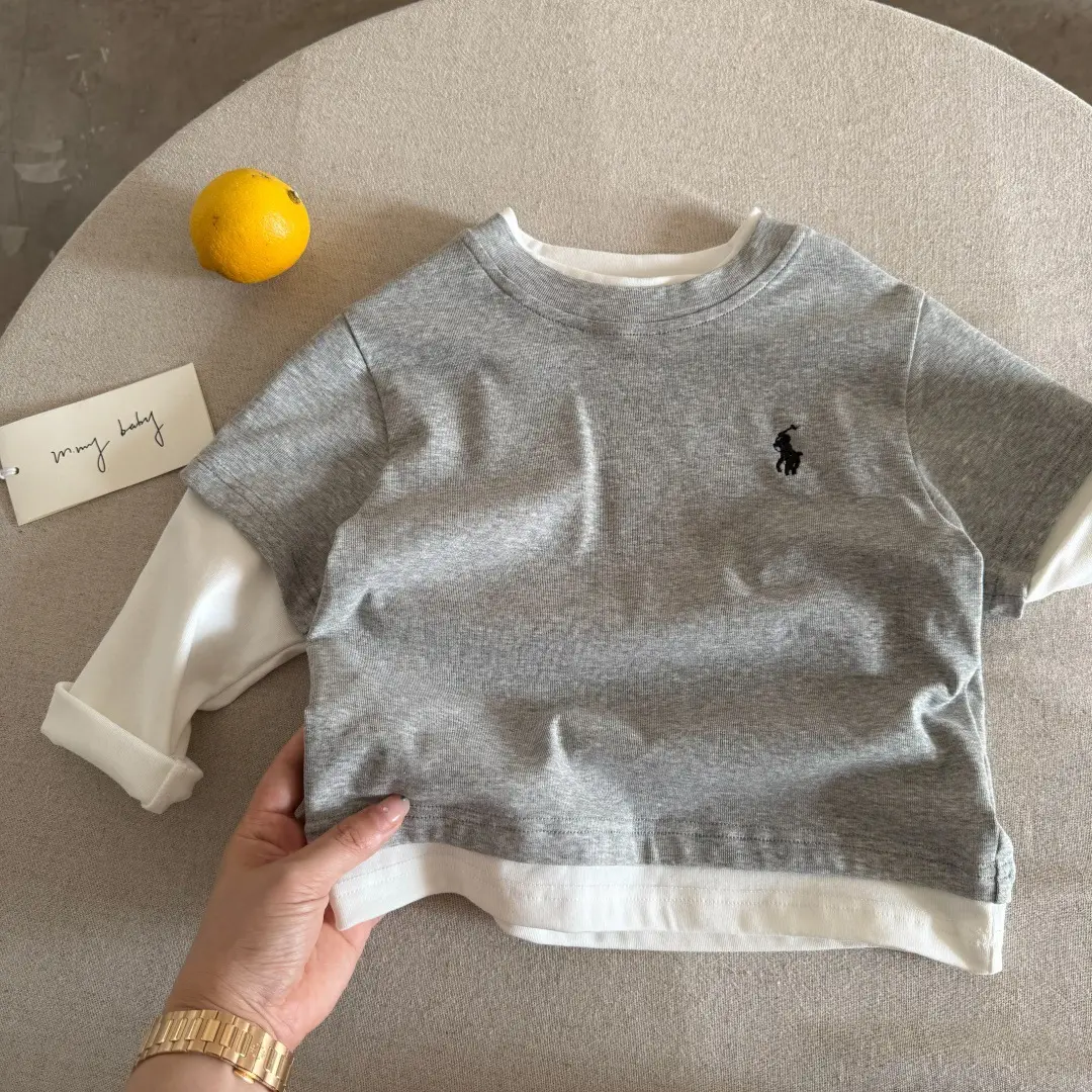 Children's Black Polo T-Shirt 2025 Autumn Boys