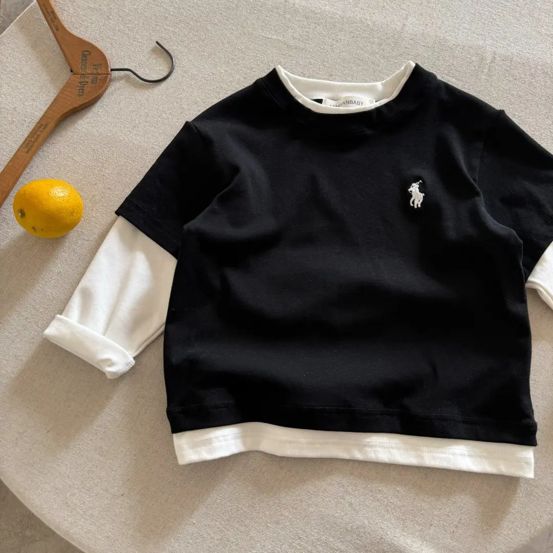 Children's Black Polo T-Shirt 2025 Autumn Boys