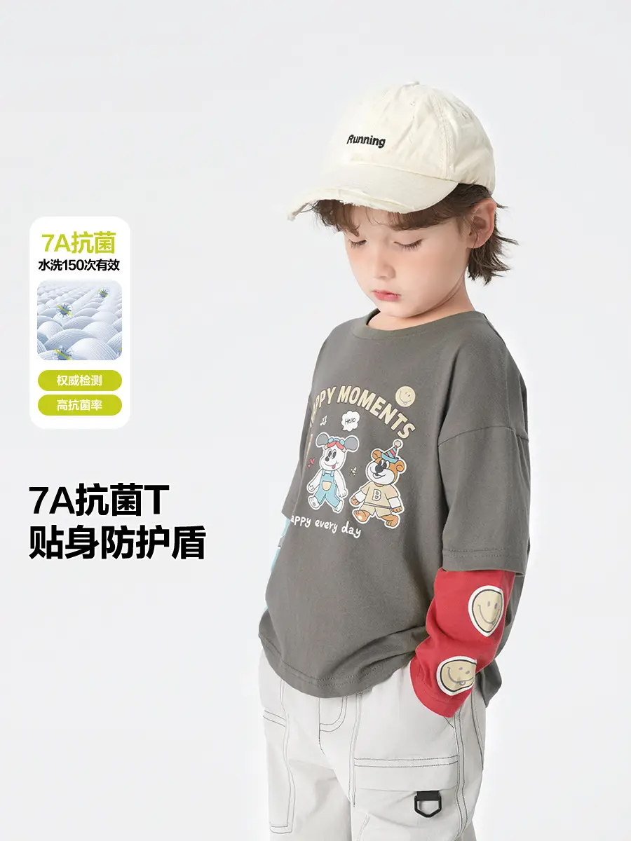 Boys Pure Cotton Fake Two-Piece T-Shirt Autumn Kids - Image 5
