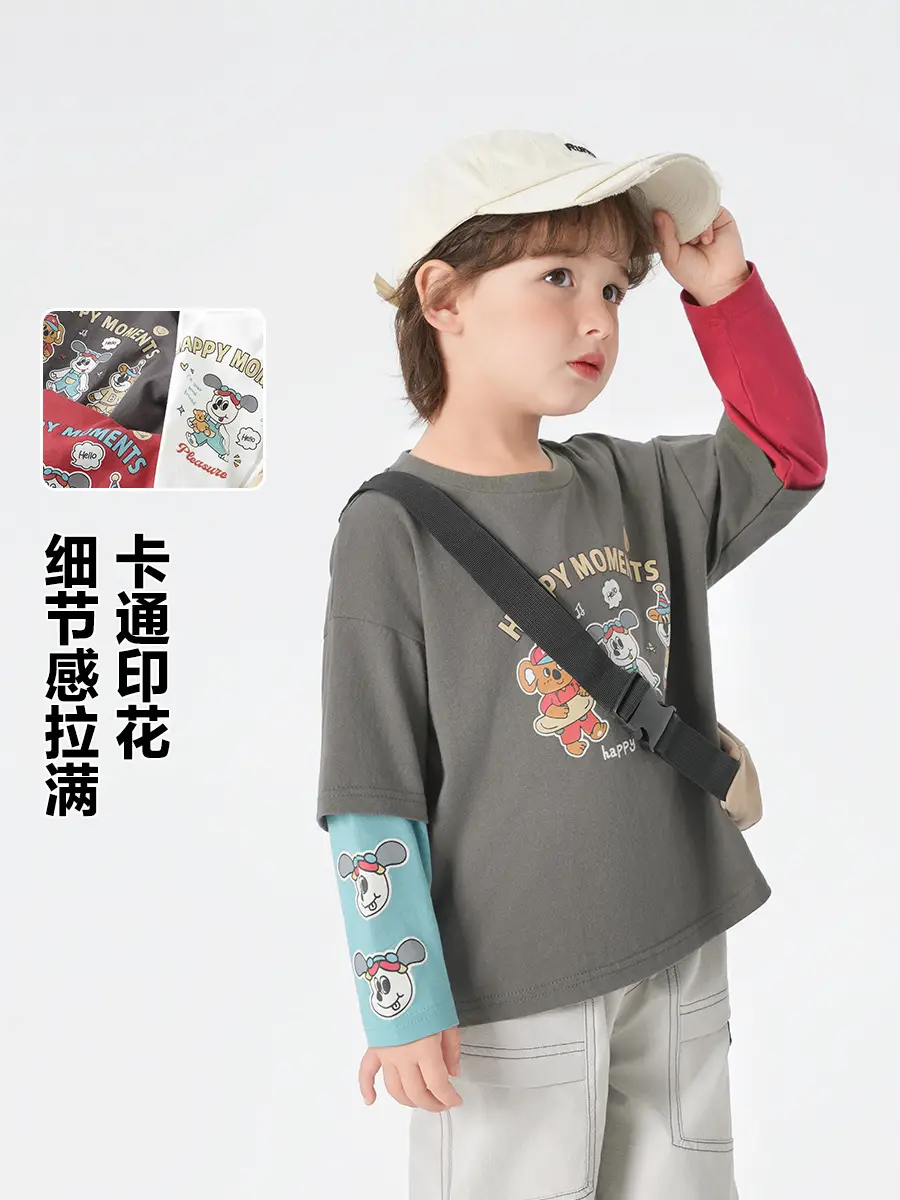 Boys Pure Cotton Fake Two-Piece T-Shirt Autumn Kids - Image 6