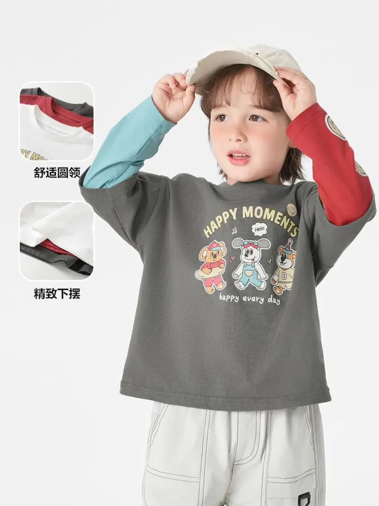 Boys Pure Cotton Fake Two-Piece T-Shirt Autumn Kids - Image 8