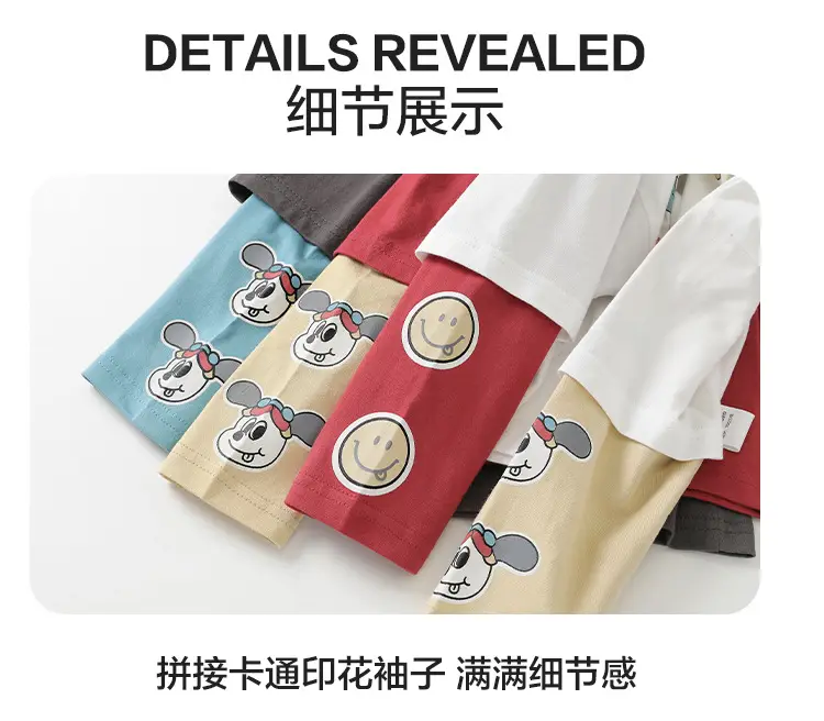 Boys Pure Cotton Fake Two-Piece T-Shirt Autumn Kids — feature 15