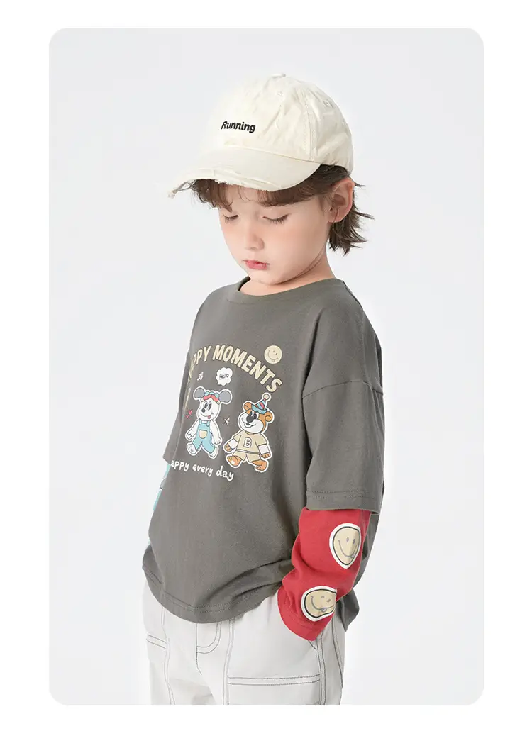 Boys Pure Cotton Fake Two-Piece T-Shirt Autumn Kids — feature 20